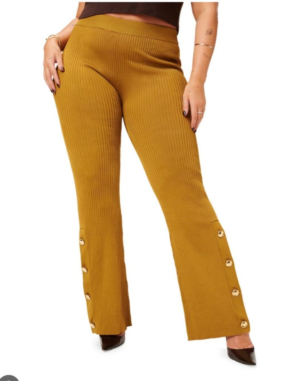 NWT Good American Women's Size 2 (Medium) Gold Rib Flare Pull On Pants